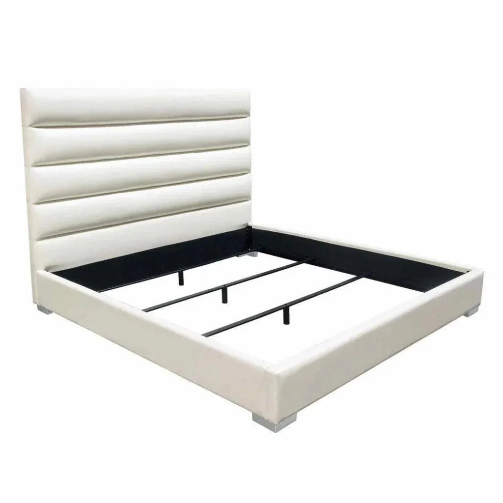 Bardot Channel Tufted White Leather Bed - LOOMLAN - Diamond Sofa - Beds