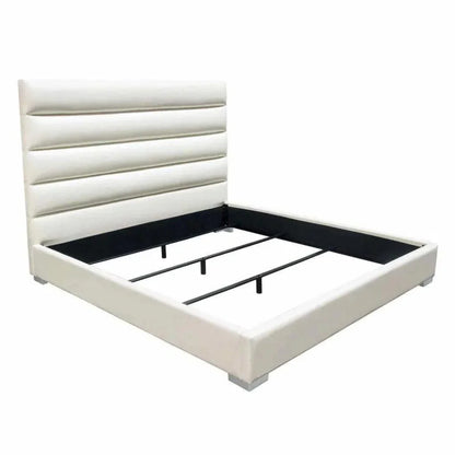 Bardot Channel Tufted White Leather Bed - LOOMLAN - Diamond Sofa - Beds