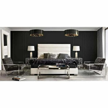 Bardot Channel Tufted White Leather Bed - LOOMLAN - Diamond Sofa - Beds