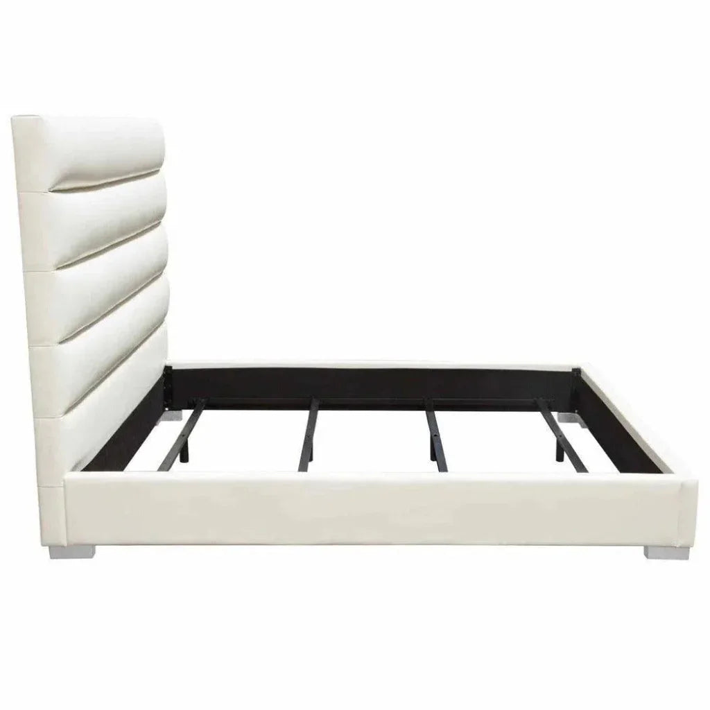 Bardot Channel Tufted White Leather Bed - LOOMLAN - Diamond Sofa - Beds