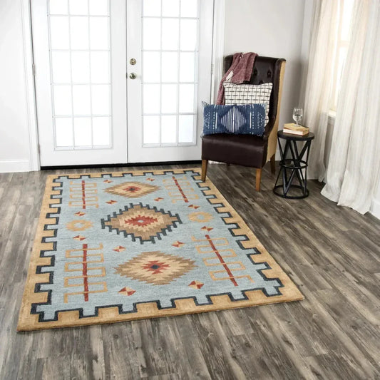 Barn Tribal Light Blue Large Area Rugs For Living Room - LOOMLAN - LOOMLAN - Area Rugs