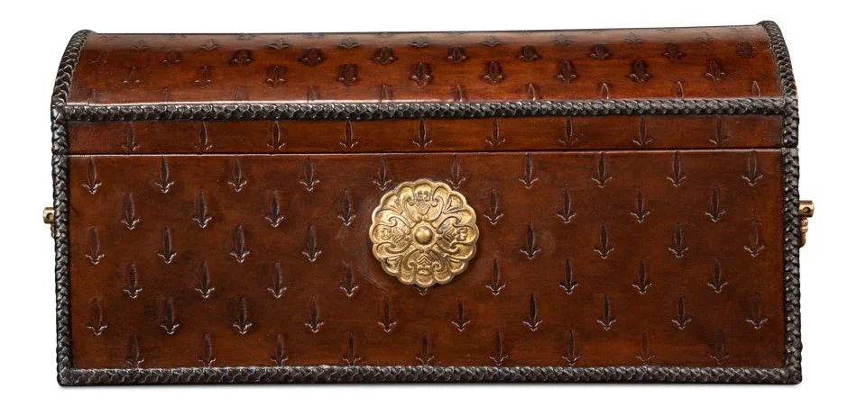 Baron's Reddish Brown Leather Box - LOOMLAN - Sarreid - Boxes & Bowls