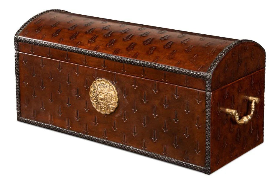 Baron's Reddish Brown Leather Box - LOOMLAN - Sarreid - Boxes & Bowls