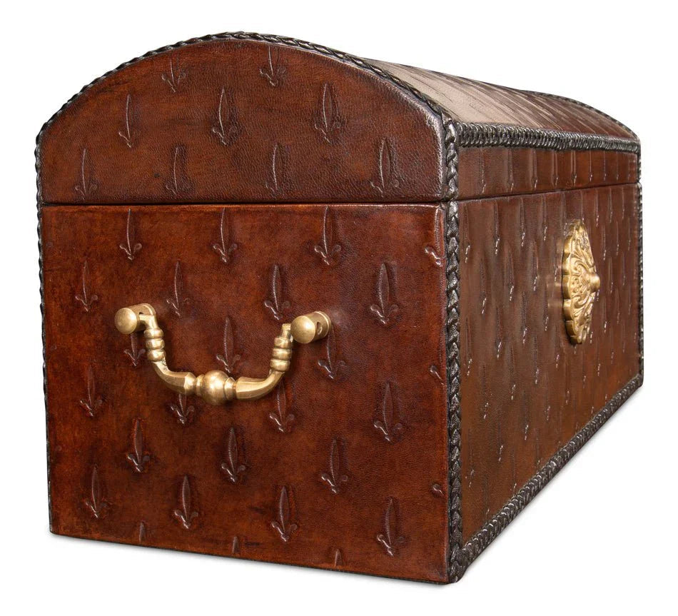Baron's Reddish Brown Leather Box - LOOMLAN - Sarreid - Boxes & Bowls