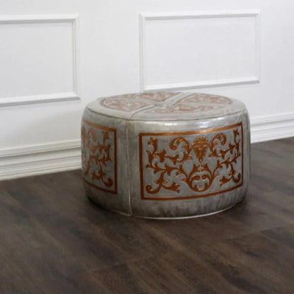 Barroque Handcrafted Leather Round Ottoman - LOOMLAN - Peninsula Home - Ottomans