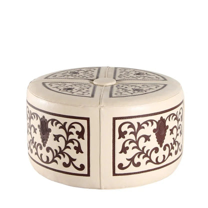 Barroque Handcrafted Leather Round Ottoman - LOOMLAN - Peninsula Home - Ottomans