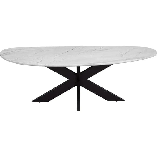 Barton Iron & Marble White Oval Coffee Table - LOOMLAN - Bassett Mirror - Coffee Tables