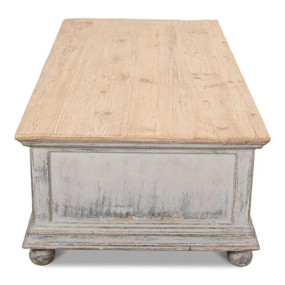 Base & Crown Coffee Table Drawers Antiqued Grey Wash - LOOMLAN - Sarreid - Coffee Tables