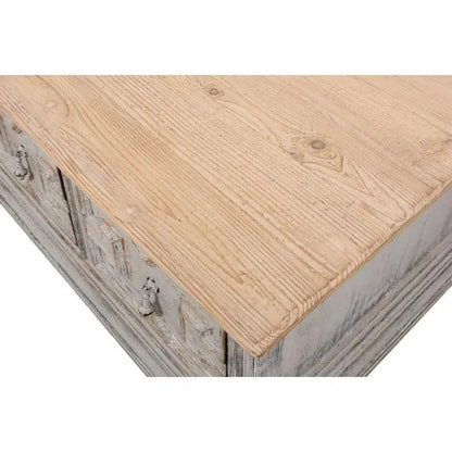 Base & Crown Coffee Table Drawers Antiqued Grey Wash - LOOMLAN - Sarreid - Coffee Tables