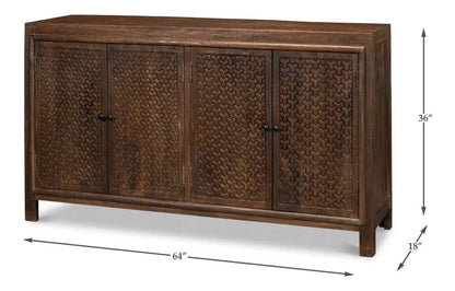 Battle Chainmail Four Door Wood Sideboard - LOOMLAN - Sarreid - Sideboards