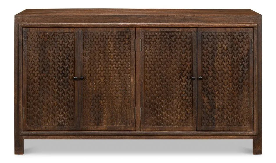Battle Chainmail Four Door Wood Sideboard - LOOMLAN - Sarreid - Sideboards