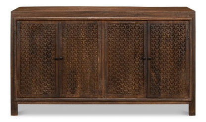 Battle Chainmail Four Door Wood Sideboard - LOOMLAN - Sarreid - Sideboards