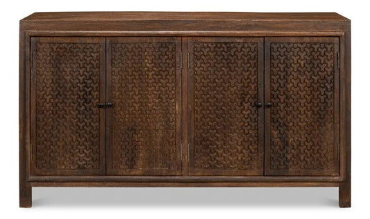 Battle Chainmail Four Door Wood Sideboard - LOOMLAN - Sarreid - Sideboards