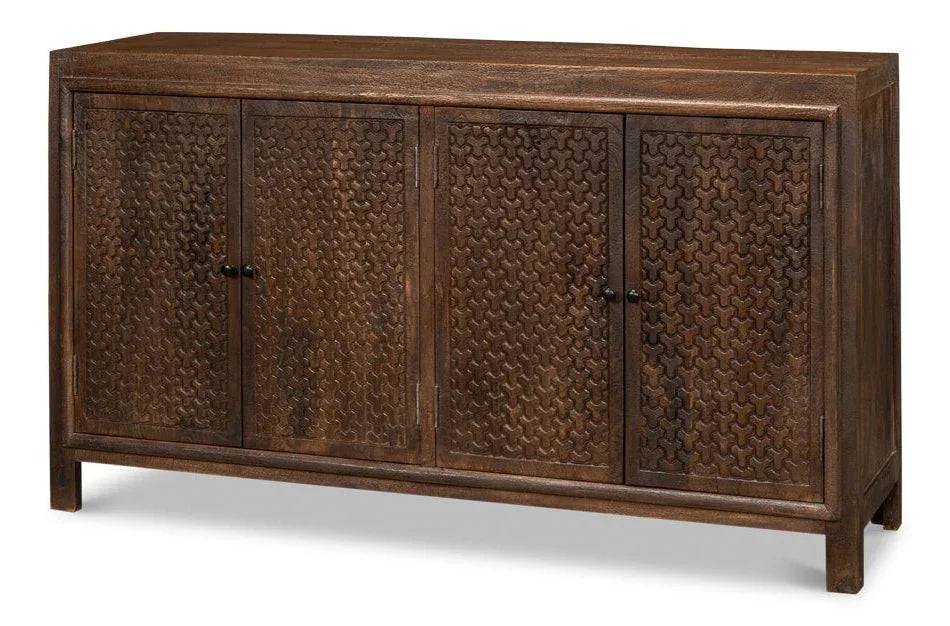 Battle Chainmail Four Door Wood Sideboard - LOOMLAN - Sarreid - Sideboards