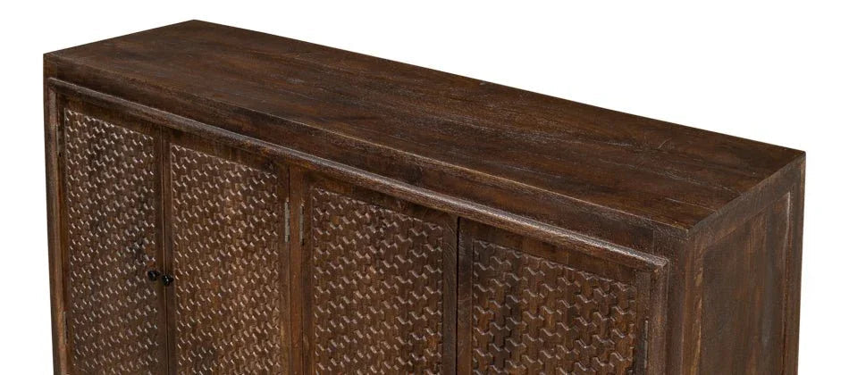 Battle Chainmail Four Door Wood Sideboard - LOOMLAN - Sarreid - Sideboards