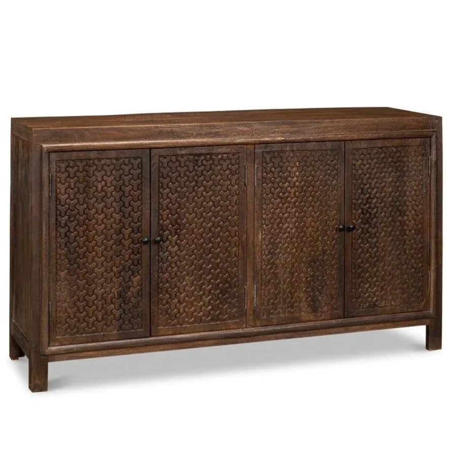 Battle Chainmail Four Door Wood Sideboard - LOOMLAN - Sarreid - Sideboards