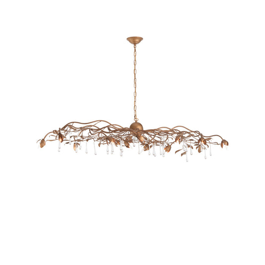 Bay Laurel Leaf Crystal Golden Chandelier