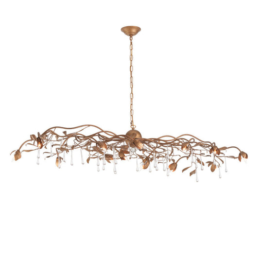 Bay Laurel Leaf Crystal Golden Chandelier