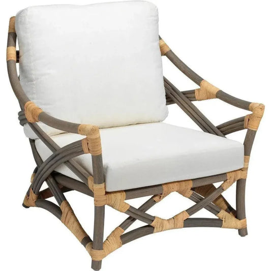 Beach Decor Grey Rattan & White Muslin Lounge Chair - LOOMLAN - Jamie Young - Accent Chairs