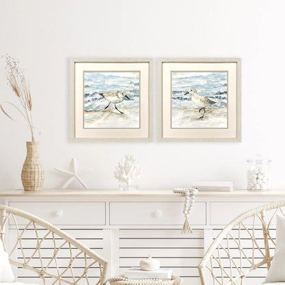 Beach Sandpipers Blue Framed Wall Art 2PC