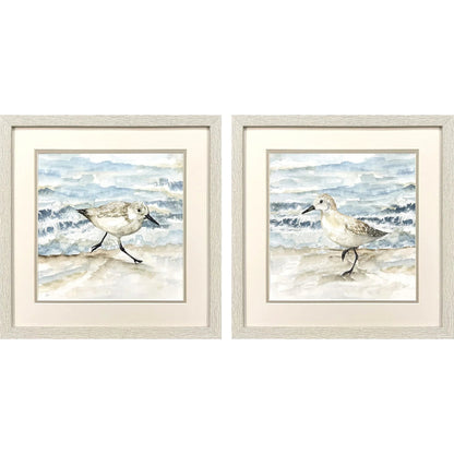 Beach Sandpipers Blue Framed Wall Art 2PC