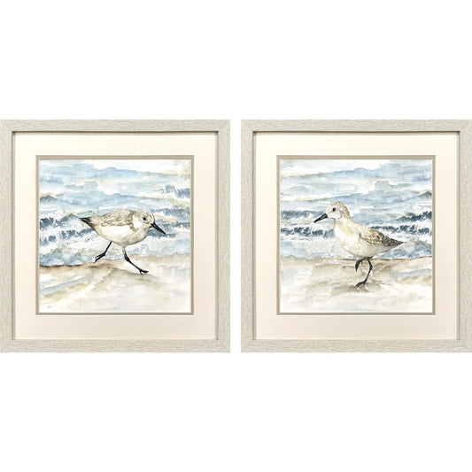 Beach Sandpipers Blue Framed Wall Art 2PC