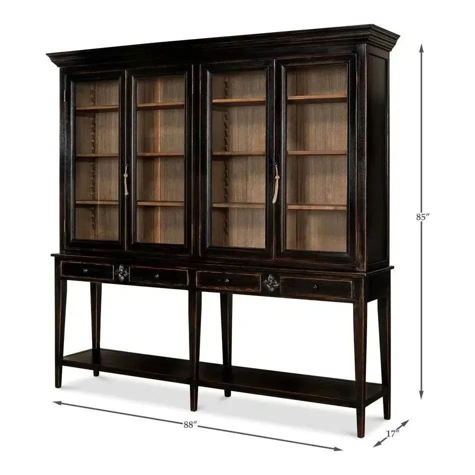 Beacon Hill Display Case Ebony Slim Cabinet Glass Doors - LOOMLAN - Sarreid - Buffets & Curios