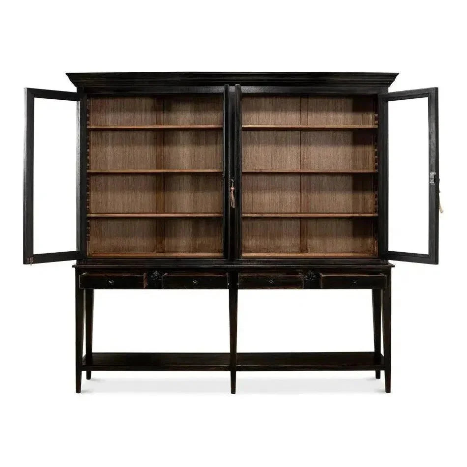 Beacon Hill Display Case Ebony Slim Cabinet Glass Doors - LOOMLAN - Sarreid - Buffets & Curios