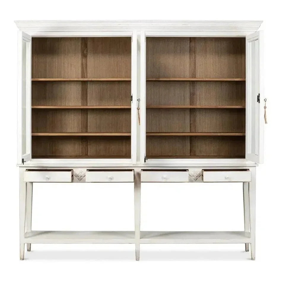 Beacon Hill Display Case White Slim Cabinet Glass Doors - LOOMLAN - Sarreid - Buffets & Curios