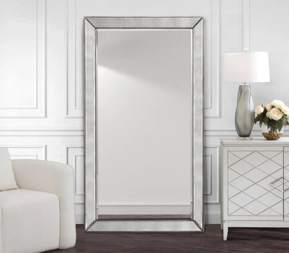 Beaded Silver Wood Floor Mirror-Floor Mirrors-Bassett Mirror-LOOMLAN