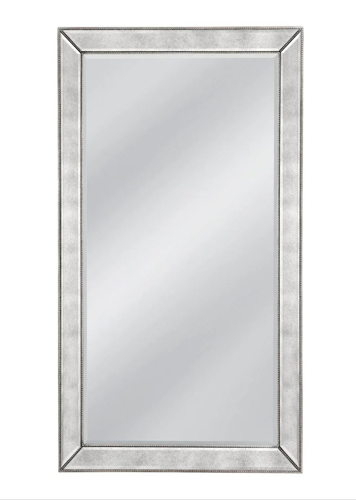 Beaded Silver Wood Floor Mirror-Floor Mirrors-Bassett Mirror-LOOMLAN