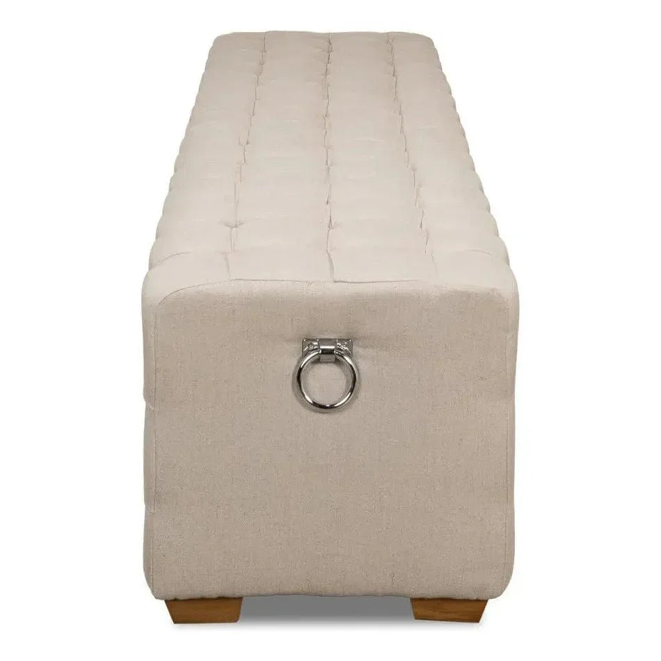Bedroom Beam Bench Tufted Beige Linen - LOOMLAN - Sarreid - Bedroom Benches