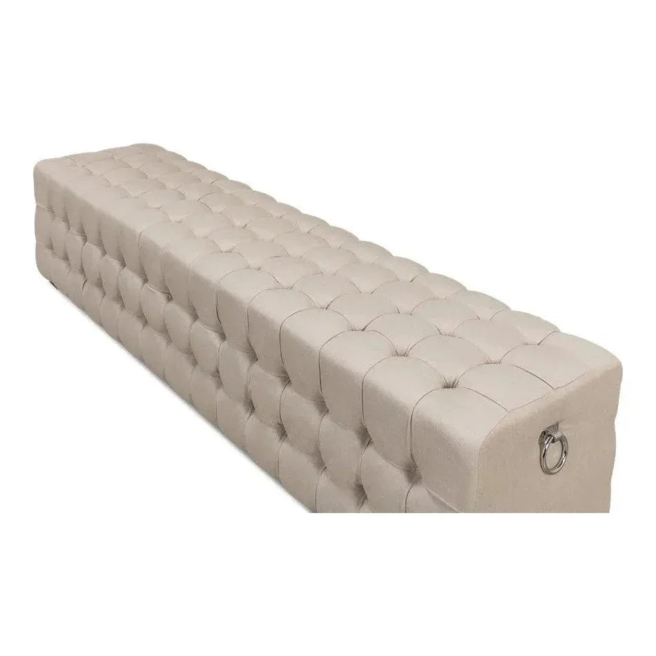 Bedroom Beam Bench Tufted Beige Linen - LOOMLAN - Sarreid - Bedroom Benches