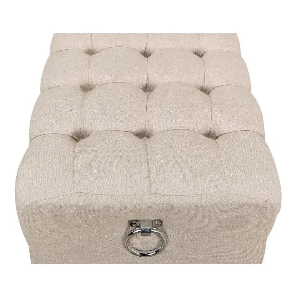 Bedroom Beam Bench Tufted Beige Linen - LOOMLAN - Sarreid - Bedroom Benches