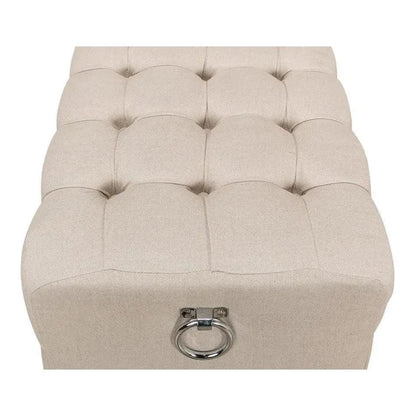 Bedroom Beam Bench Tufted Beige Linen - LOOMLAN - Sarreid - Bedroom Benches