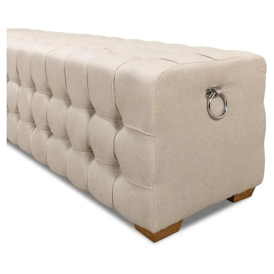 Bedroom Beam Bench Tufted Beige Linen - LOOMLAN - Sarreid - Bedroom Benches