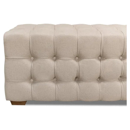 Bedroom Beam Bench Tufted Beige Linen - LOOMLAN - Sarreid - Bedroom Benches