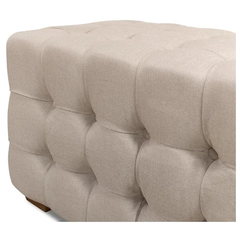 Bedroom Beam Bench Tufted Beige Linen - LOOMLAN - Sarreid - Bedroom Benches