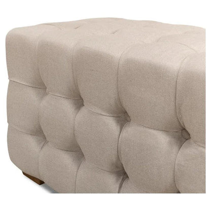 Bedroom Beam Bench Tufted Beige Linen - LOOMLAN - Sarreid - Bedroom Benches