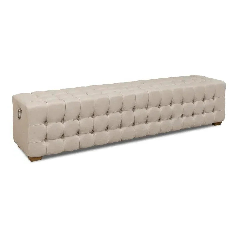 Bedroom Beam Bench Tufted Beige Linen - LOOMLAN - Sarreid - Bedroom Benches
