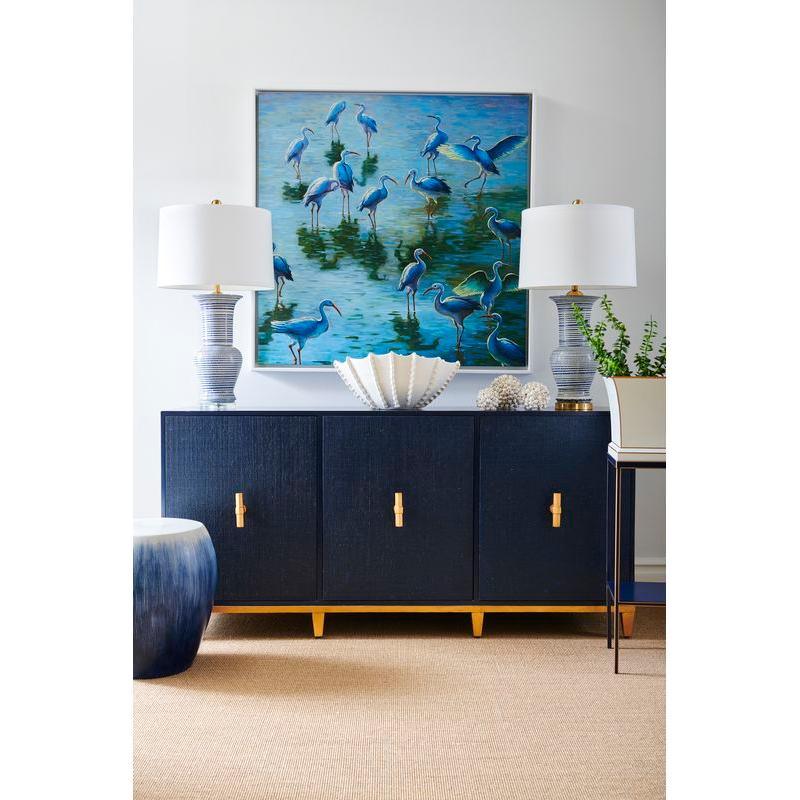 Beehive Blue Ceramic And Gold Accents Urn Table Lamp - LOOMLAN - Chelsea House - Table Lamps