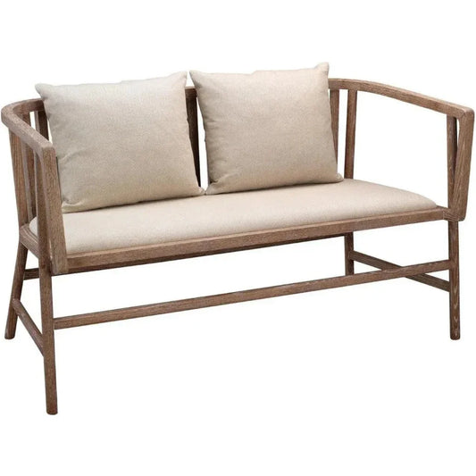 Beige Ash Wood Linen Grayson Settee - LOOMLAN - Jamie Young - Bedroom Benches