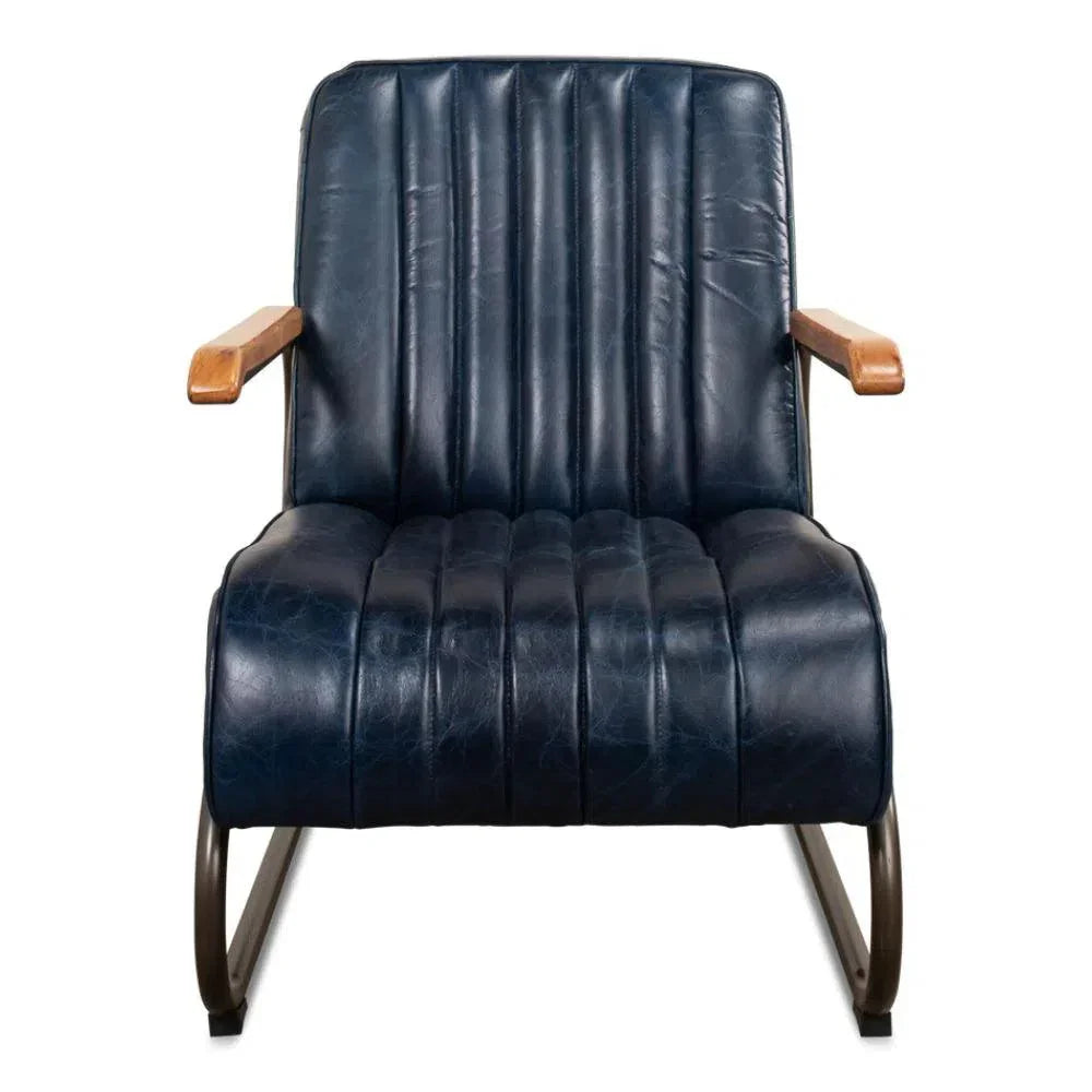 Bel - Air Accent Arm Chair Blue Leather Mid Century - LOOMLAN - Sarreid - Accent Chairs
