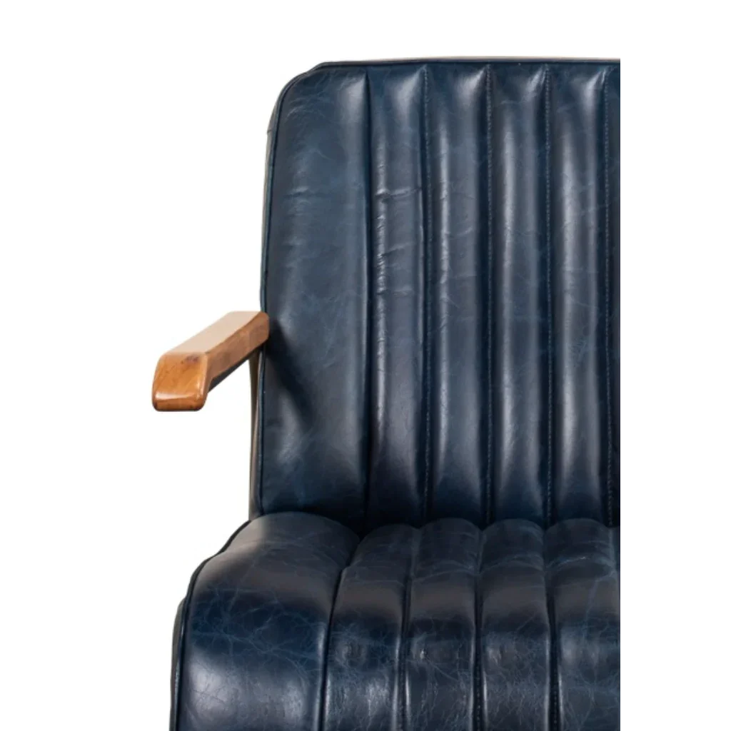 Bel - Air Accent Arm Chair Blue Leather Mid Century - LOOMLAN - Sarreid - Accent Chairs