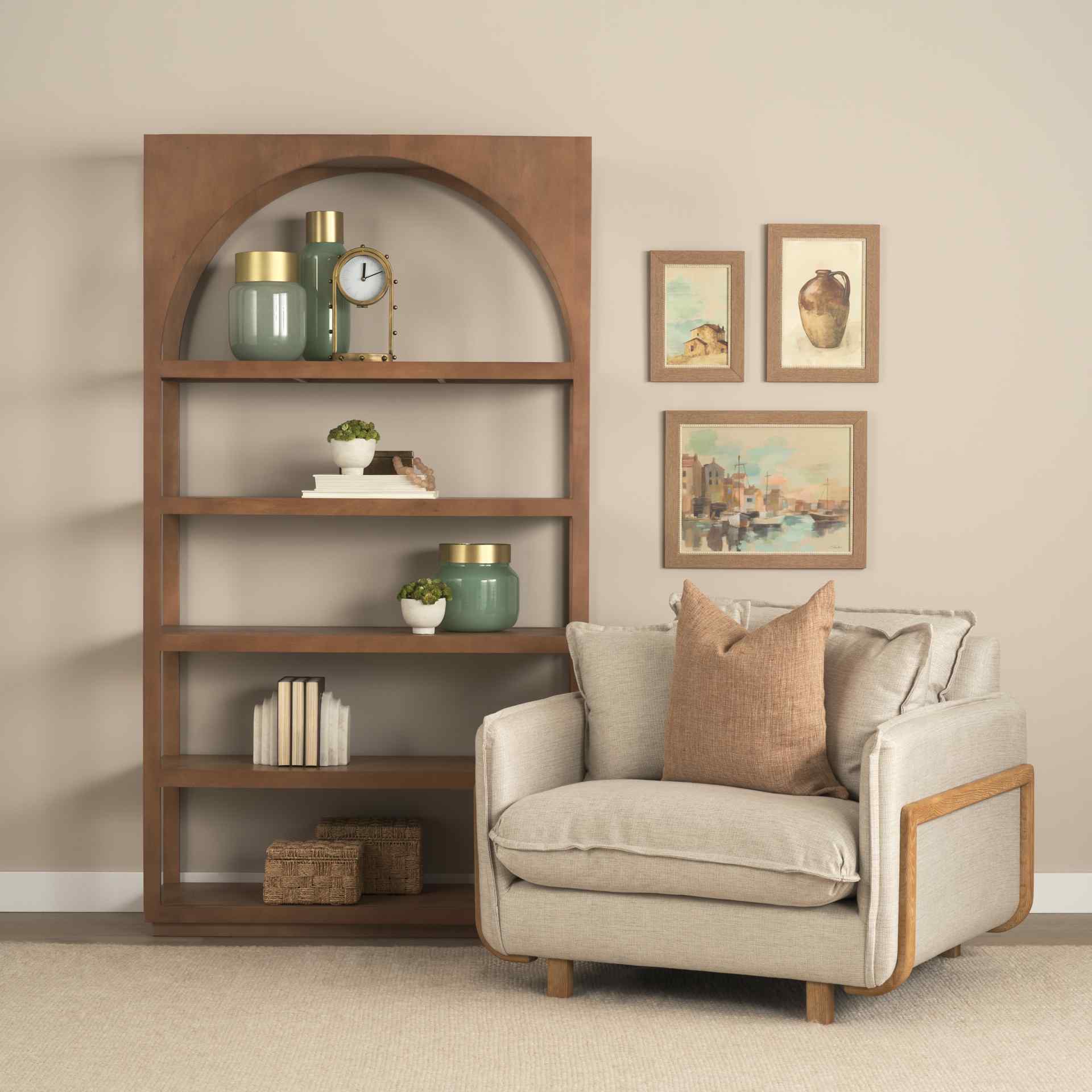 Bela Brown Wood Arched Shelving Unit-Etageres-Mercana-LOOMLAN