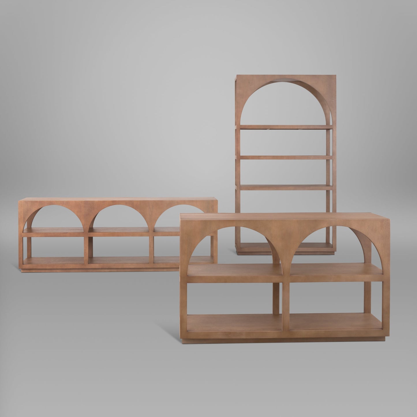 Bela Brown Wood Arched Shelving Unit-Etageres-Mercana-LOOMLAN