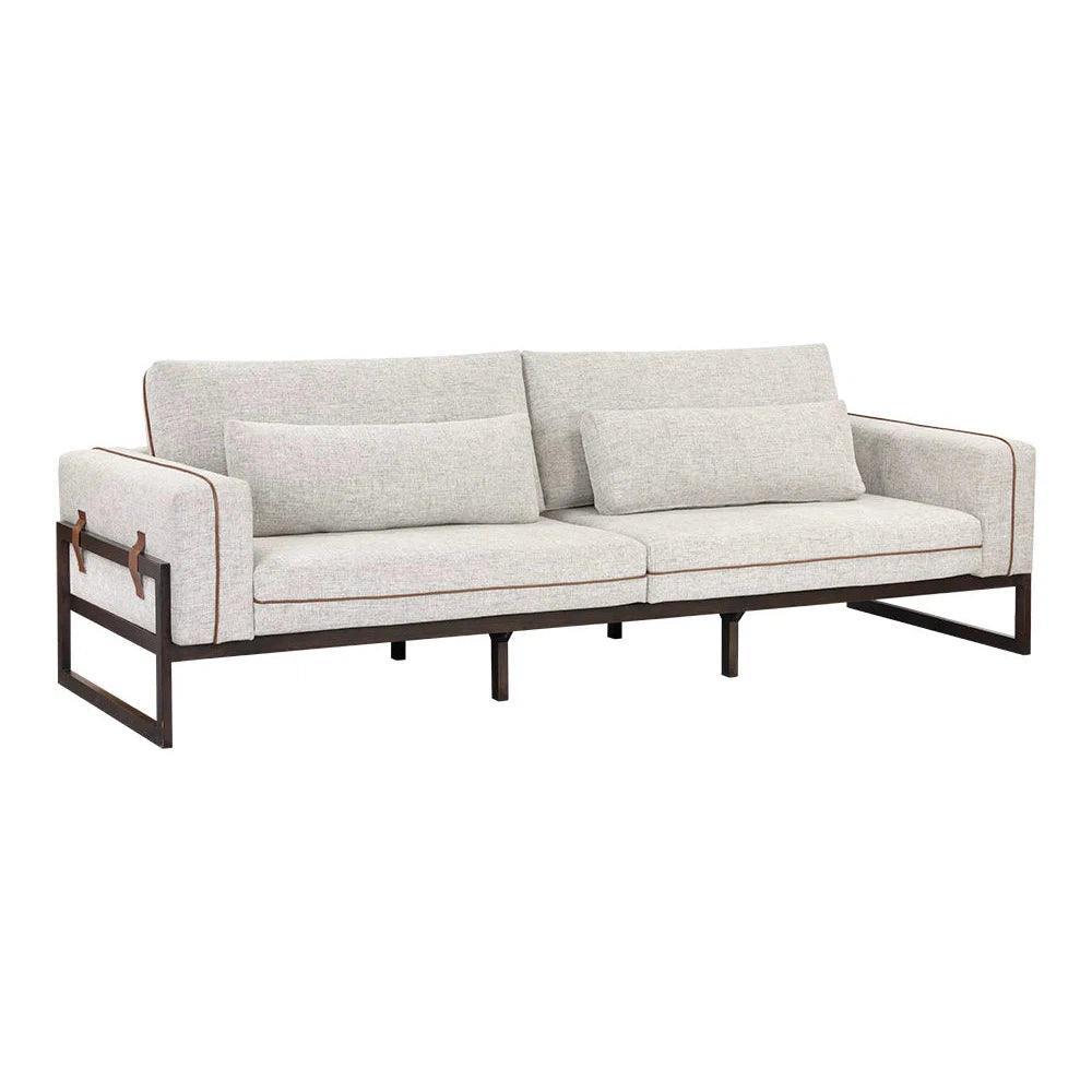 Belinda Sofa - Rhapsody Greige Leather Piping - LOOMLAN - SUNPAN - Sofas & Loveseats