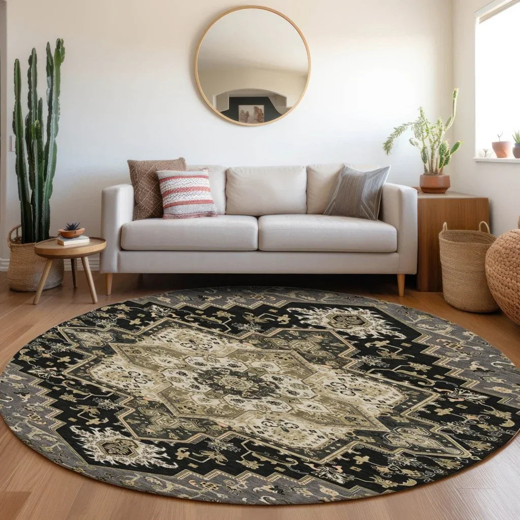 Bellaya Black Washable Indoor-Outdoor Rug-Outdoor Rugs-LOOMLAN Rugs-LOOMLAN