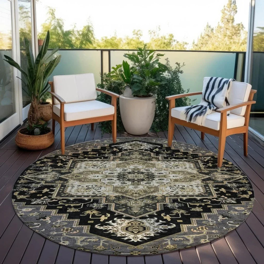 Bellaya Black Washable Indoor-Outdoor Rug-Outdoor Rugs-LOOMLAN Rugs-LOOMLAN