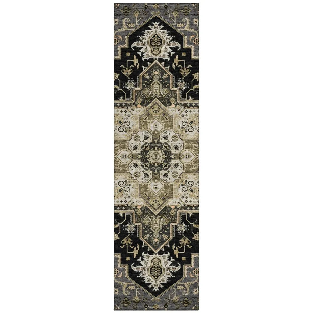 Bellaya Black Washable Indoor-Outdoor Rug-Outdoor Rugs-LOOMLAN Rugs-2'3" x 7'6"-LOOMLAN